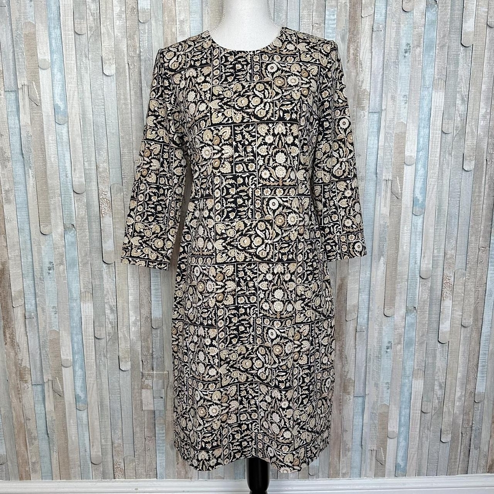 J. McLaughlin Sophia Floral Shift Dress Women Size M Black Camel EUC